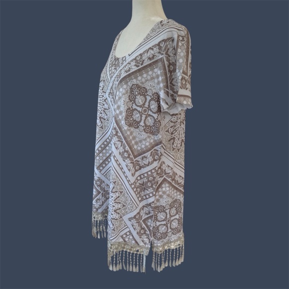 Style & Co. Taupe Medallion and Geometric Print Fringed Hem Knit Top, Women’s L - Picture 4 of 10